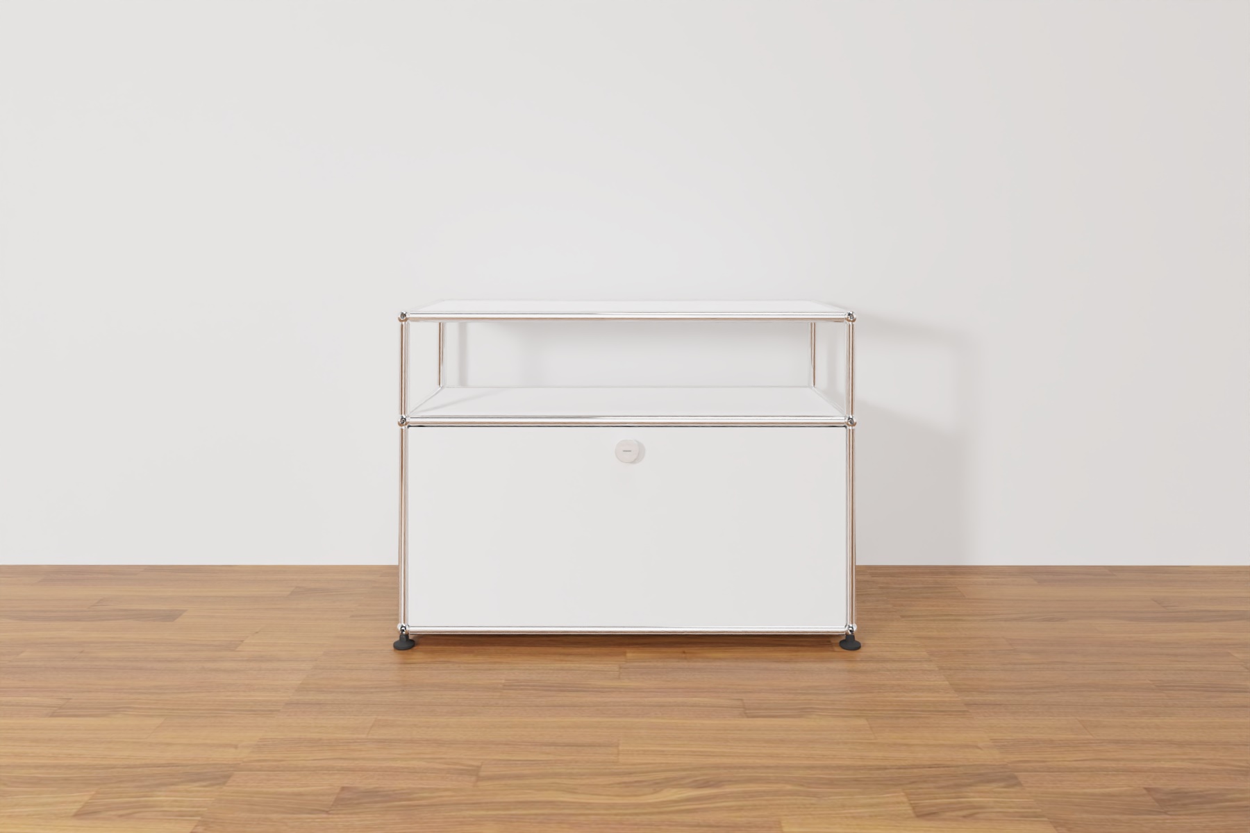 USM Haller Lowboard mit zusätzlicher Ebene in Reinweiß, Ausstellungsstück Produktbild
