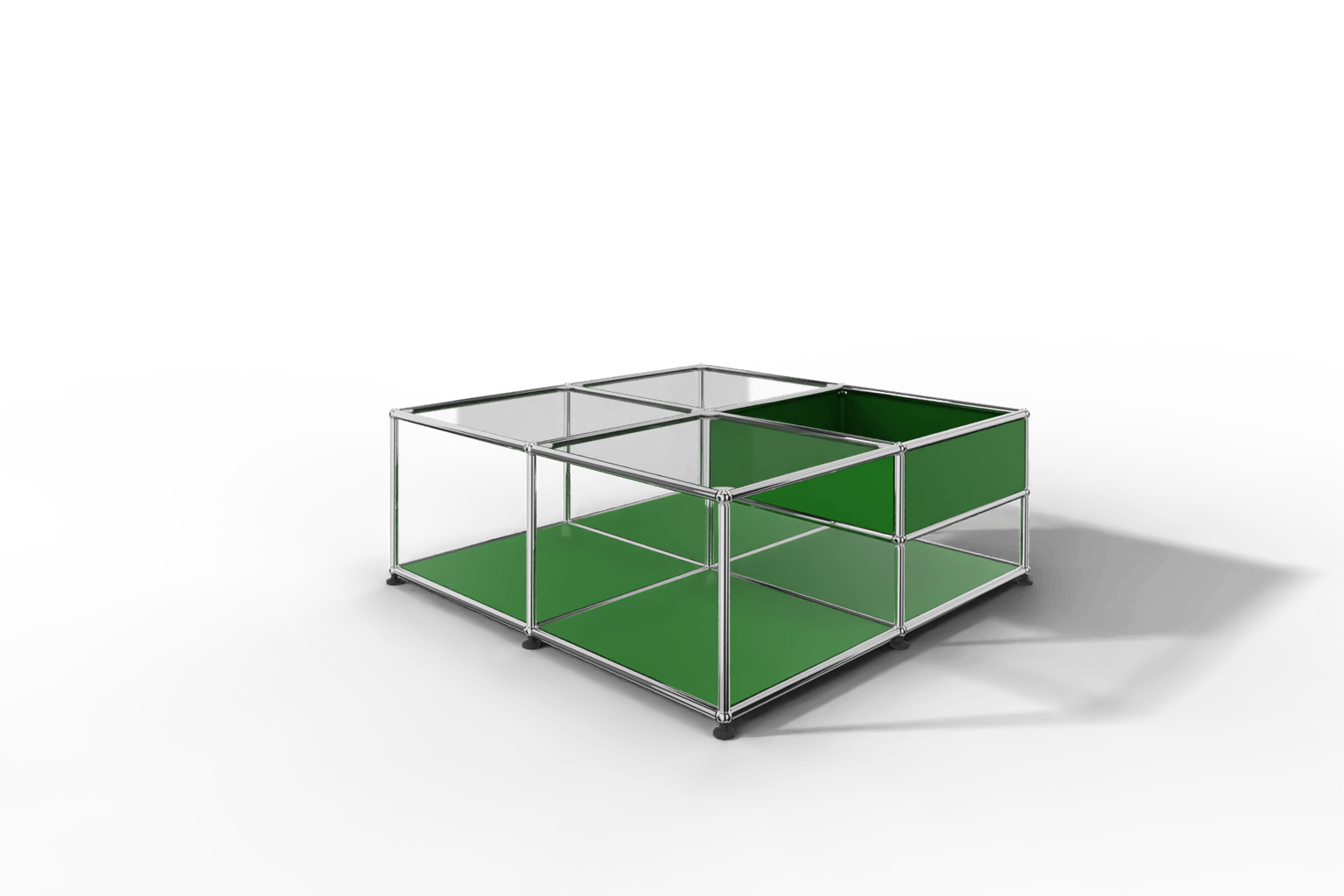 Quadratischer Couchtisch mit Glastablaren und Ablagefach Produktbild