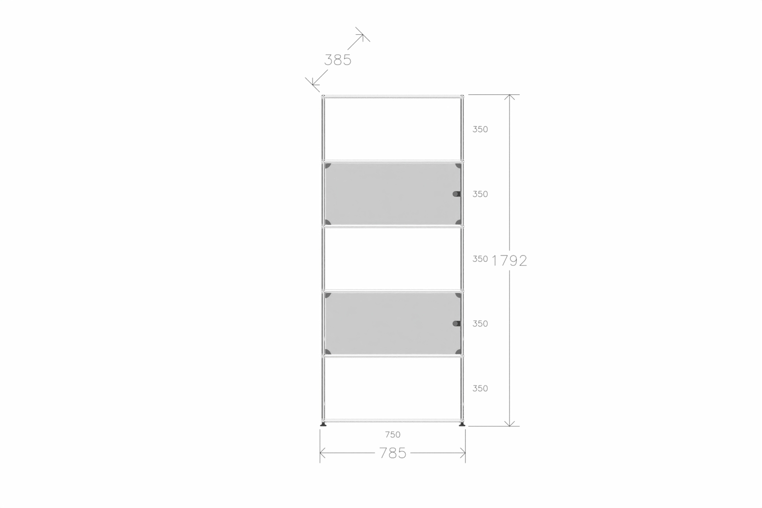 USM Haller Glasvitrine mit 2 Glastüren und 3 offenen Fächern Produktbild