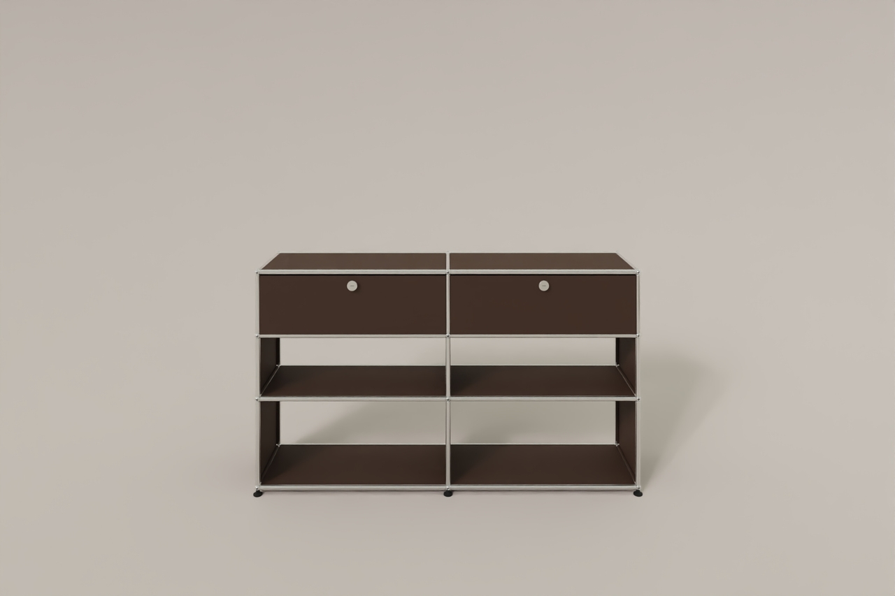 USM Haller Highboard mit 4 offenen Fächern und 2 niedrigen Klapptüren Produktbild