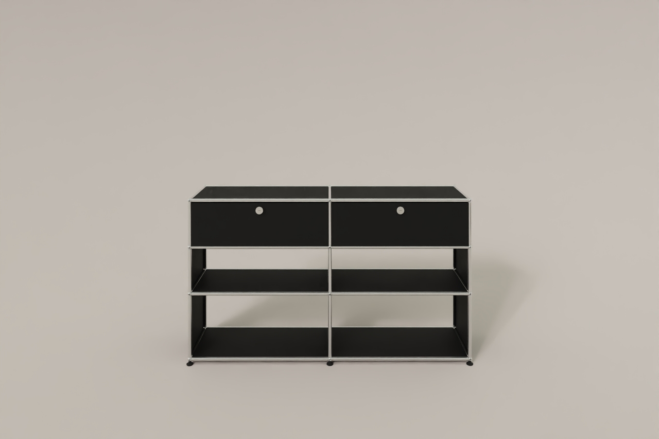USM Haller Highboard mit 4 offenen Fächern und 2 niedrigen Klapptüren Produktbild