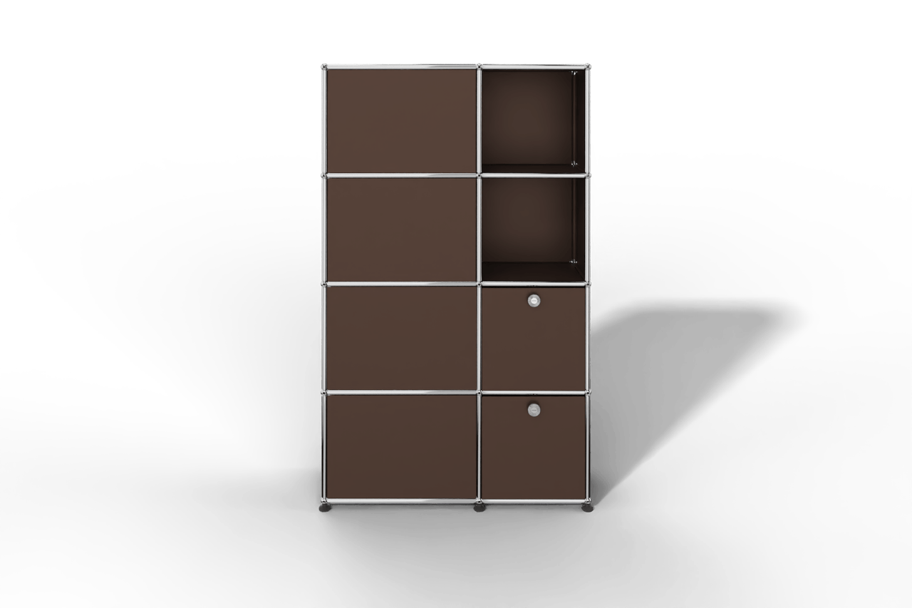 Seitlich geöffnete Garderobe mit Fächern und Klapptüren Produktbild