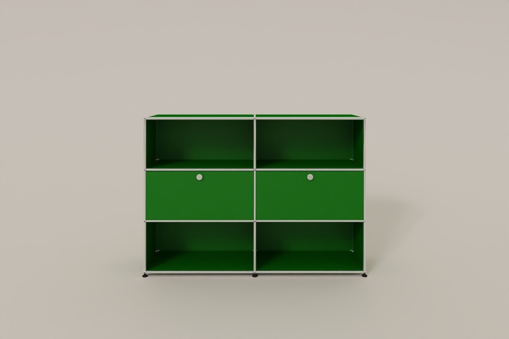 USM Haller Highboard mit 2 Klapptüren und 4 offenen Fächern in 14 Farben. Produktbild