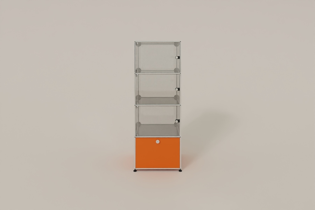 USM Haller Glasvitrine mit 3 Glastüren und 1 Klapptüre Produktbild