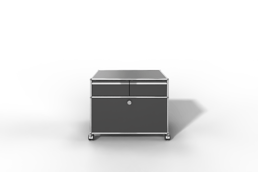 USM Haller Doppelrollcontainer mit zwei Schubladen und einer Klapptüre Produktbild