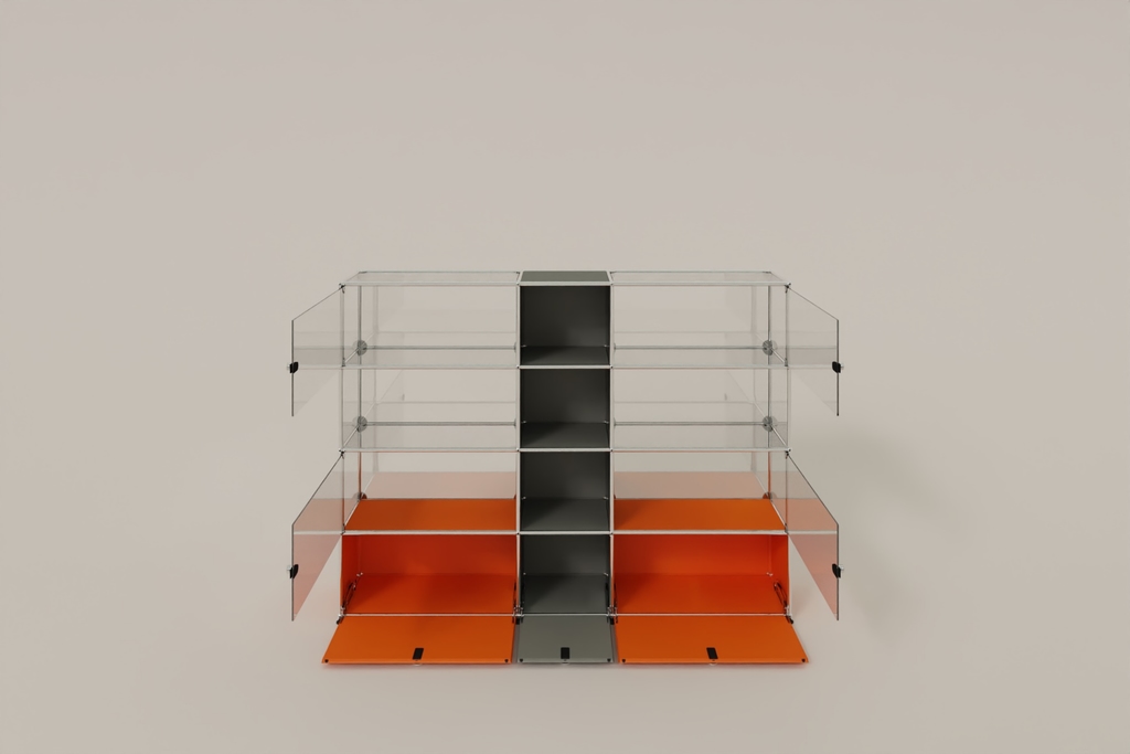 USM Haller Glasvitrine mit 4 Glastüren und 3 Klapptüren Produktbild