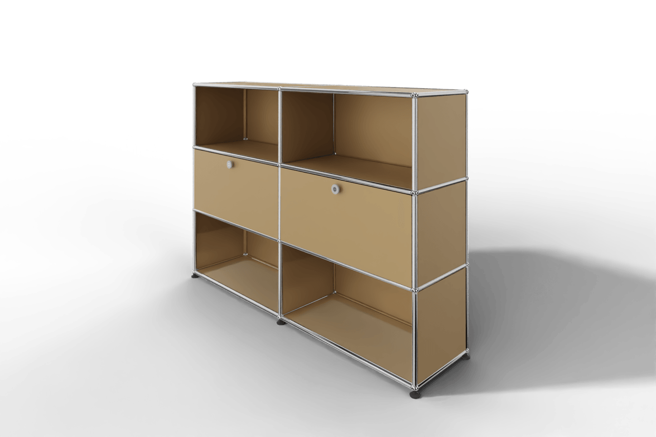 USM Haller Highboard mit 2 Klapptüren und 4 offenen Fächern in 14 Farben. Produktbild