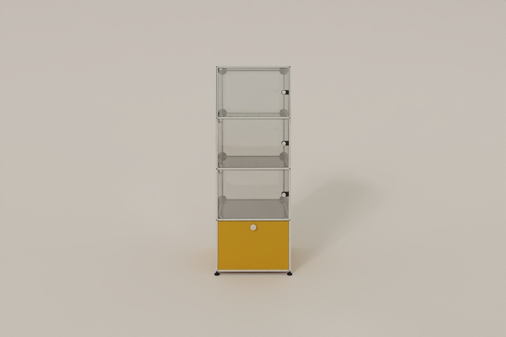 USM Haller Glasvitrine mit 3 Glastüren und 1 Klapptüre Produktbild