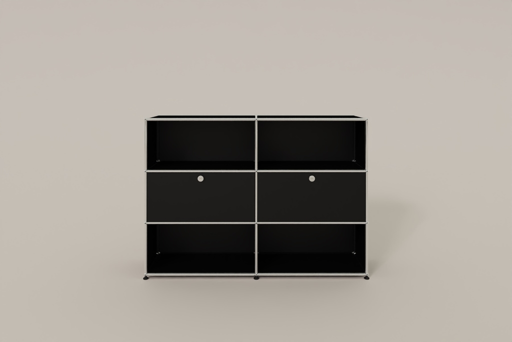USM Haller Highboard mit 2 Klapptüren und 4 offenen Fächern in 14 Farben. Produktbild