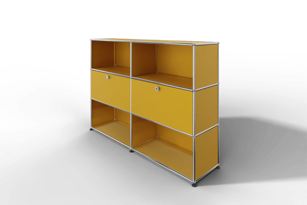 USM Haller Highboard mit 2 Klapptüren und 4 offenen Fächern in 14 Farben. Produktbild