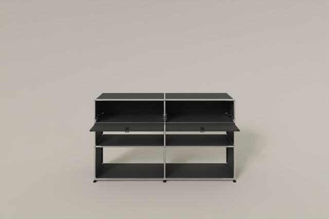 USM Haller Highboard mit 4 offenen Fächern und 2 niedrigen Klapptüren