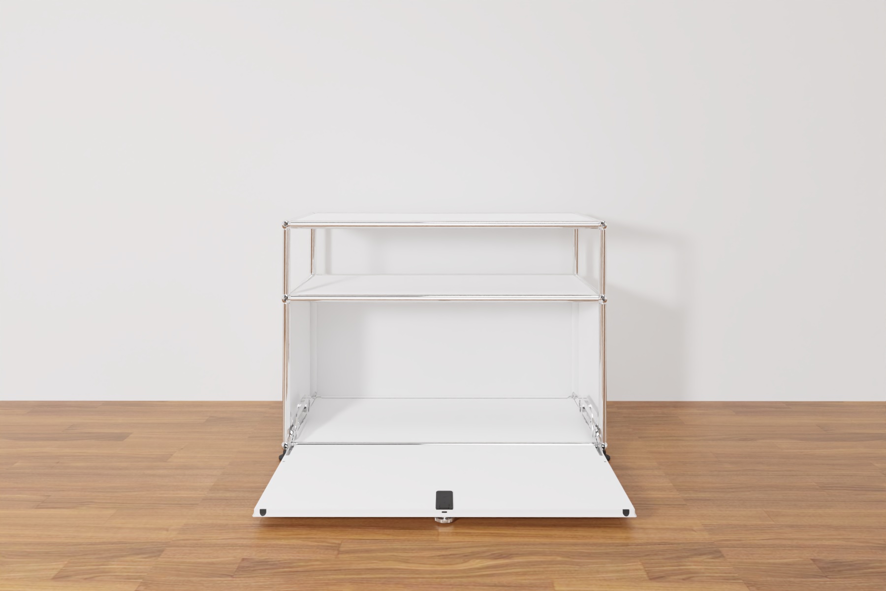 USM Haller Lowboard mit zusätzlicher Ebene in Reinweiß, Ausstellungsstück Produktbild