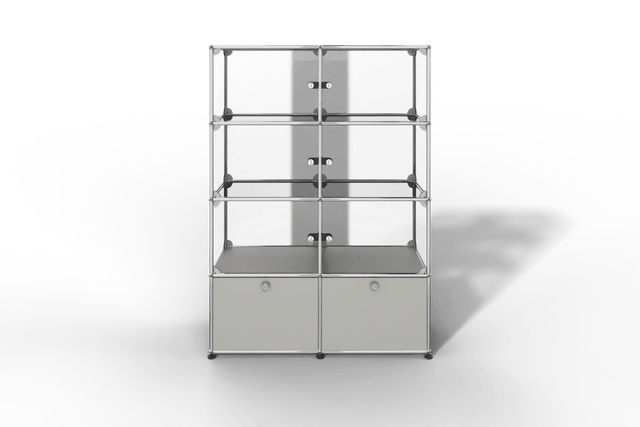 USM Haller Glasvitrine mit 6 Glastüren und 2 Klapptüren