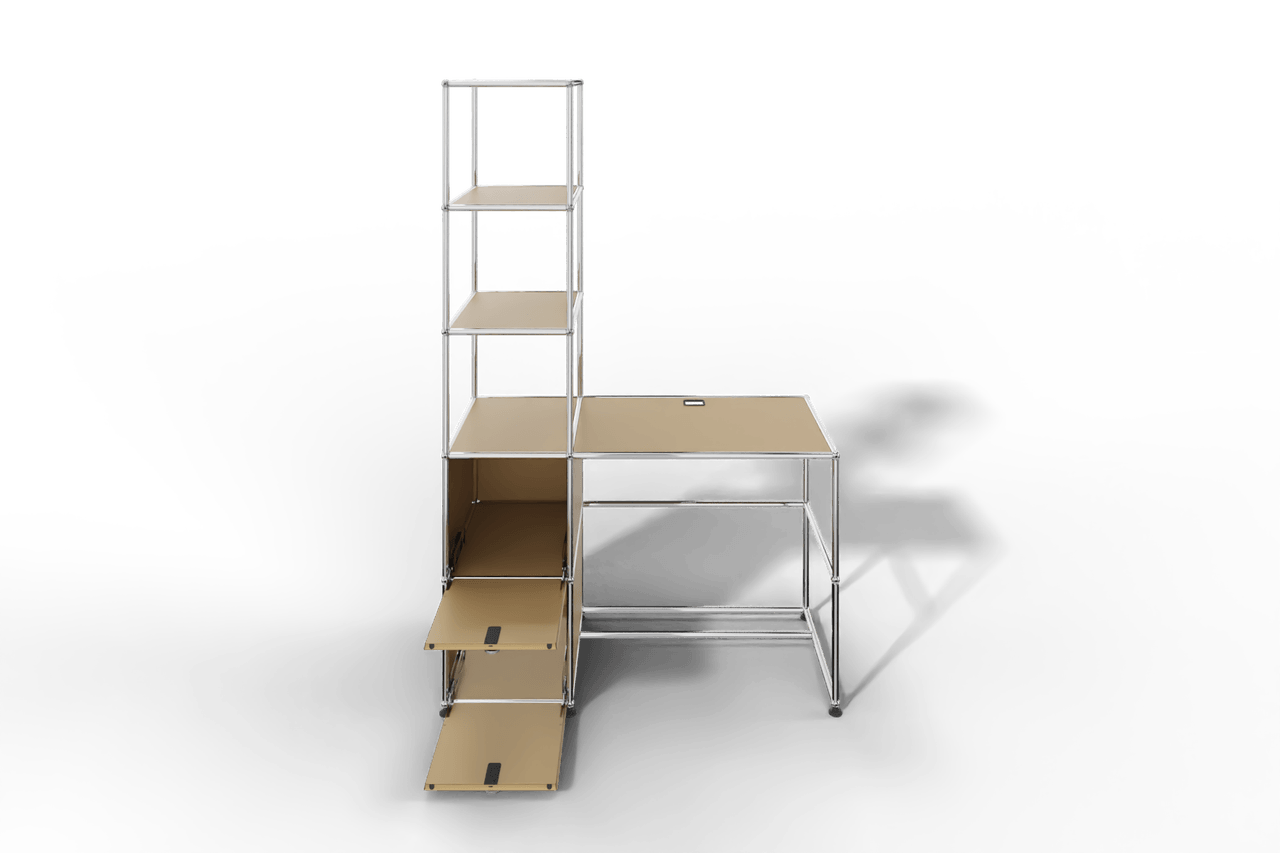 Arbeitsplatz mit zwei Klapptüren und Regal Produktbild