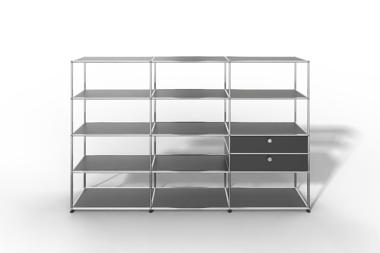 Regalwand, 11 offene Fächer, 2 Ausziehtüren Produktbild