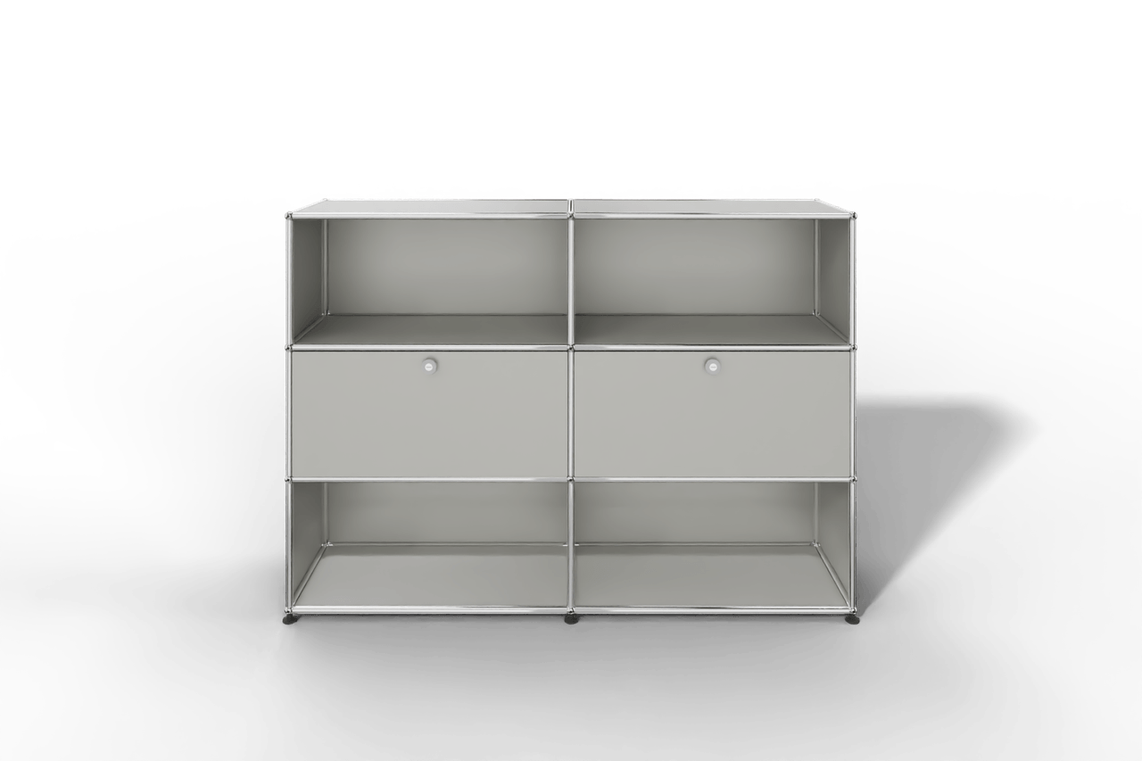 USM Haller Highboard mit 2 Klapptüren und 4 offenen Fächern in 14 Farben. Produktbild