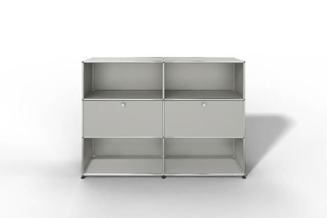 USM Haller Highboard mit 2 Klapptüren und 4 offenen Fächern in 14 Farben.