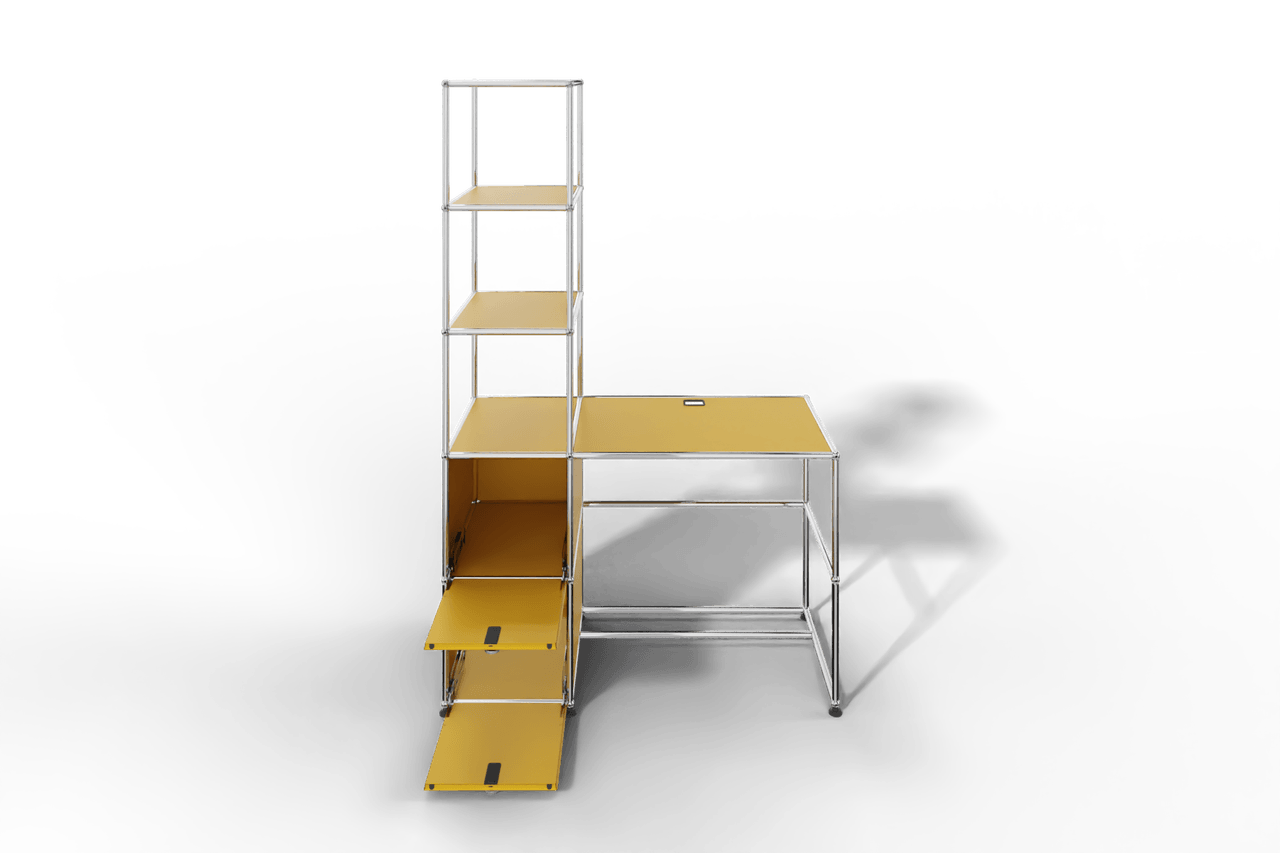 Arbeitsplatz mit zwei Klapptüren und Regal Produktbild