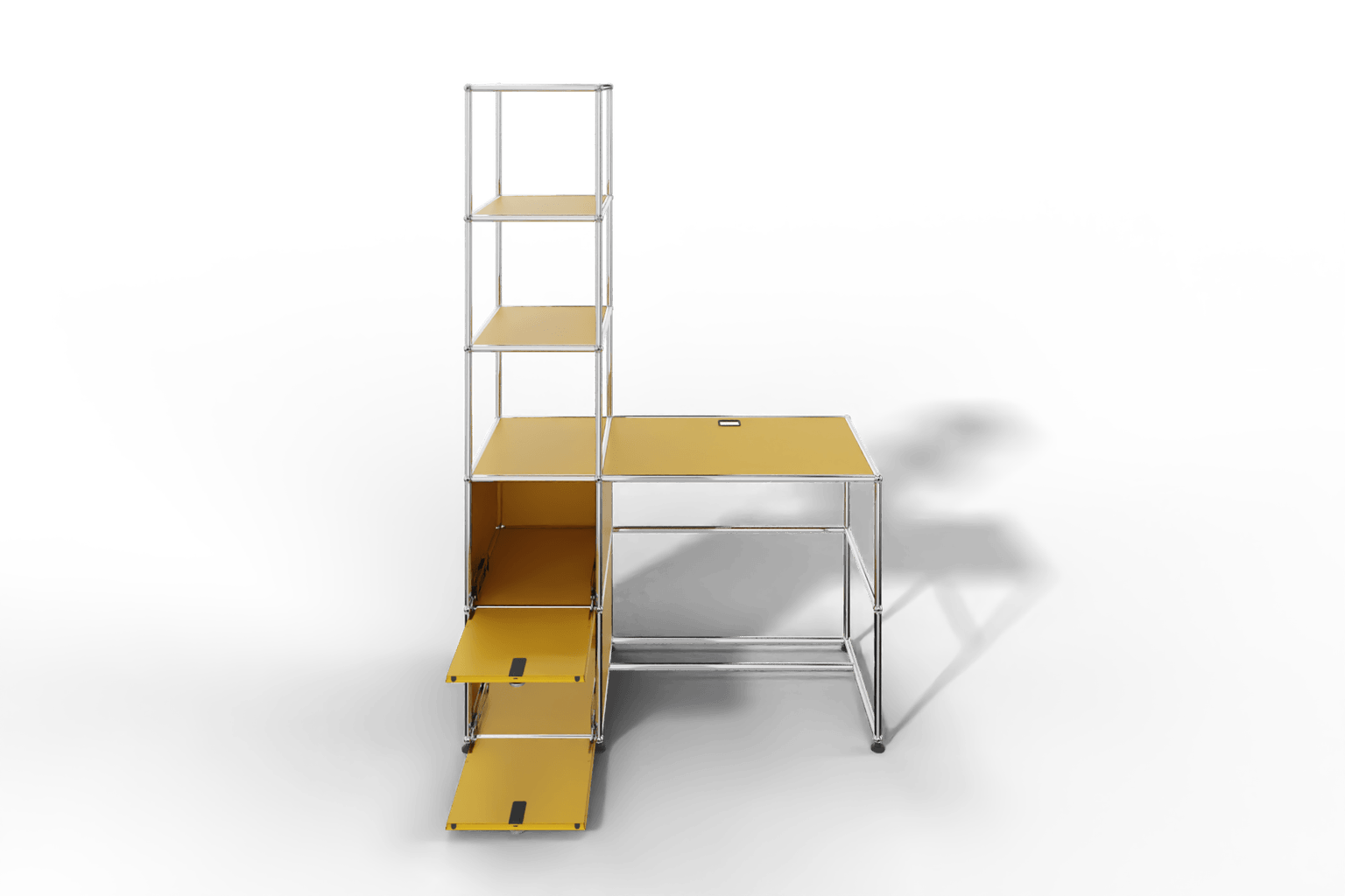 Arbeitsplatz mit zwei Klapptüren und Regal Produktbild