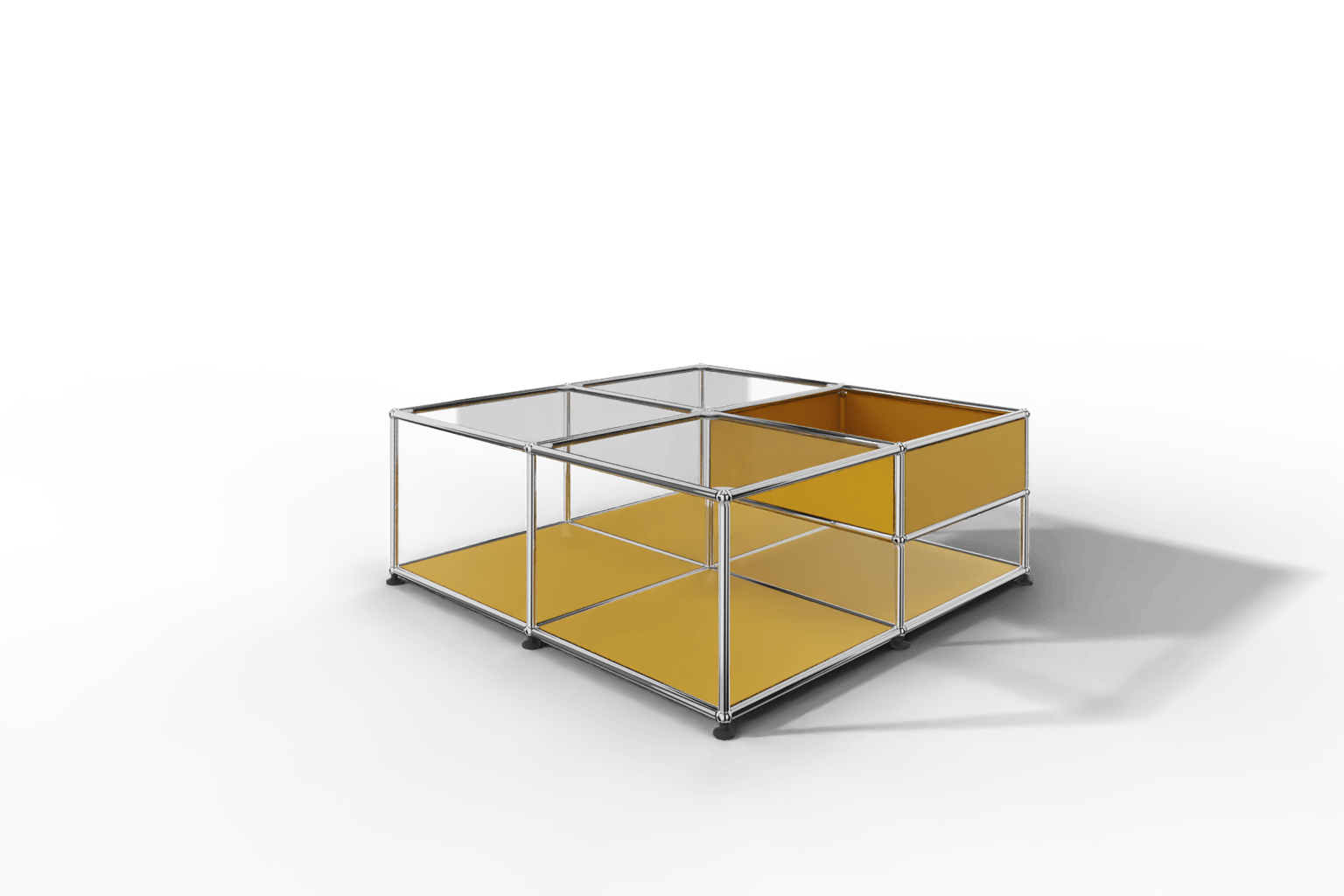 Quadratischer Couchtisch mit Glastablaren und Ablagefach Produktbild