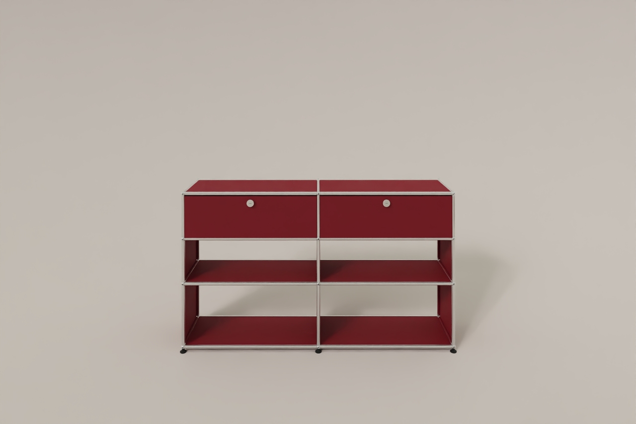 USM Haller Highboard mit 4 offenen Fächern und 2 niedrigen Klapptüren Produktbild