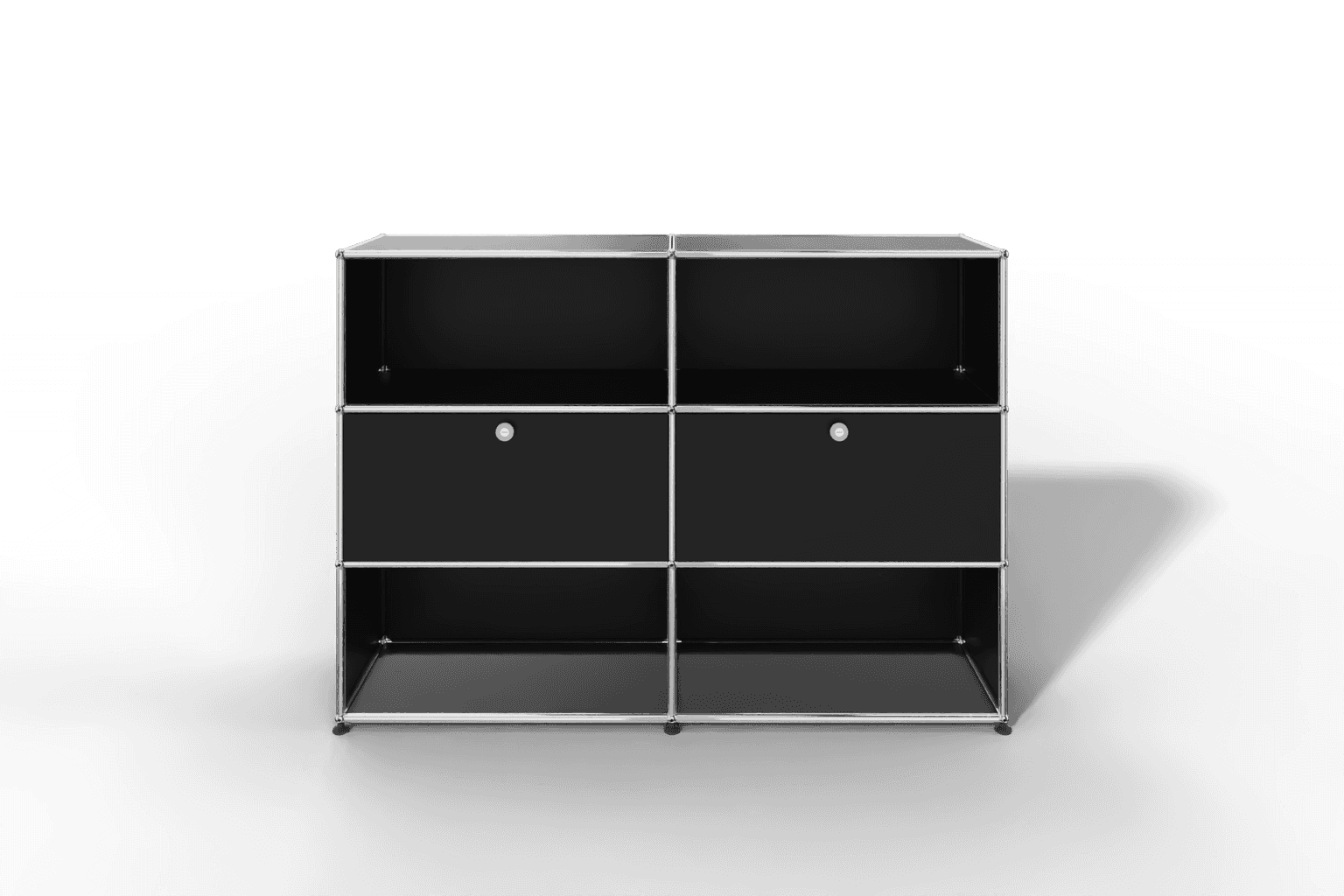 USM Haller Highboard mit 2 Klapptüren und 4 offenen Fächern in 14 Farben. Produktbild