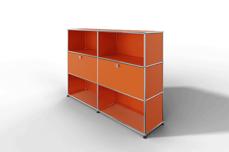 USM Haller Highboard mit 2 Klapptüren und 4 offenen Fächern in 14 Farben. Produktbild