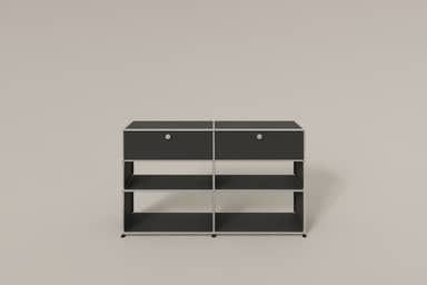 USM Haller Highboard mit 4 offenen Fächern und 2 niedrigen Klapptüren Produktbild