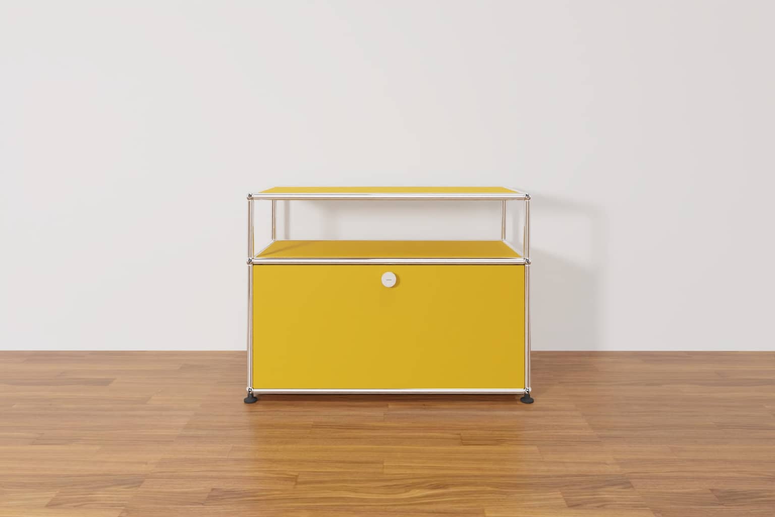 USM Haller Lowboard mit zusätzlicher Ebene in Goldgelb, Ausstellungsstück Produktbild