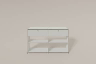 USM Haller Highboard mit 4 offenen Fächern und 2 niedrigen Klapptüren Produktbild