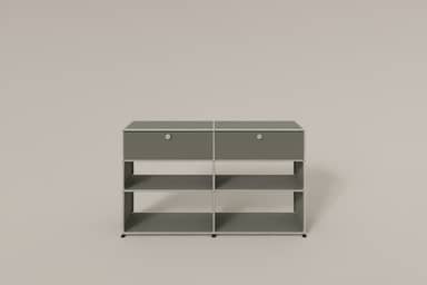 USM Haller Highboard mit 4 offenen Fächern und 2 niedrigen Klapptüren Produktbild