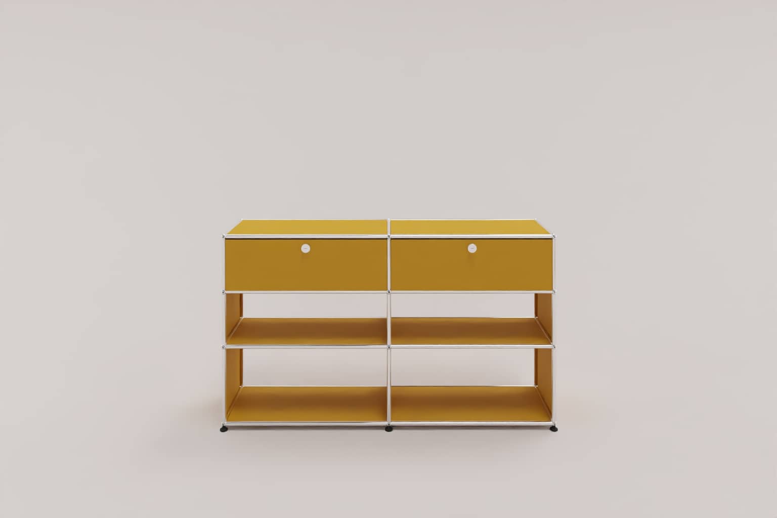 USM Haller Highboard mit 4 offenen Fächern und 2 niedrigen Klapptüren Produktbild