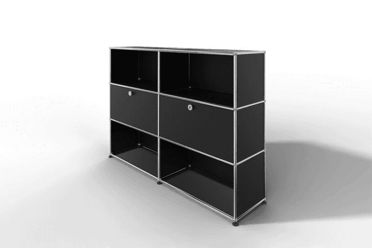 USM Haller Highboard mit 2 Klapptüren und 4 offenen Fächern in 14 Farben. Produktbild