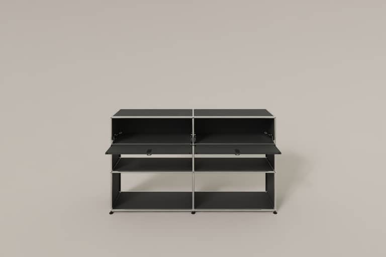 USM Haller Highboard mit 4 offenen Fächern und 2 niedrigen Klapptüren Produktbild