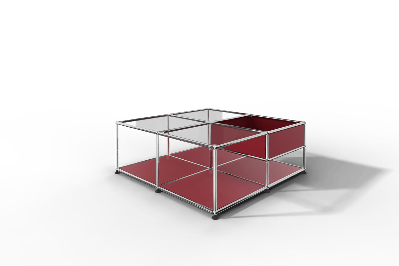Quadratischer Couchtisch mit Glastablaren und Ablagefach Produktbild