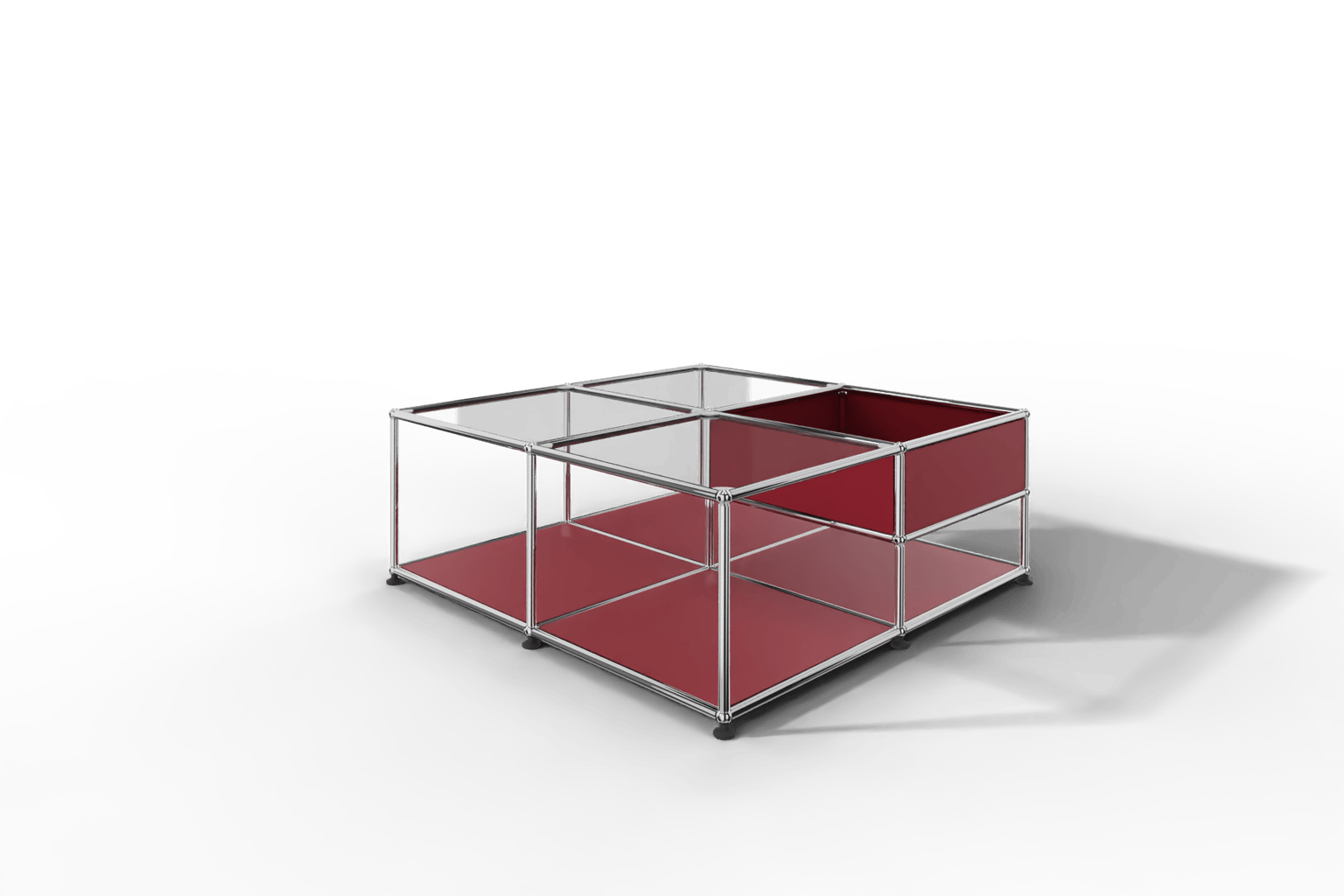 Quadratischer Couchtisch mit Glastablaren und Ablagefach Produktbild