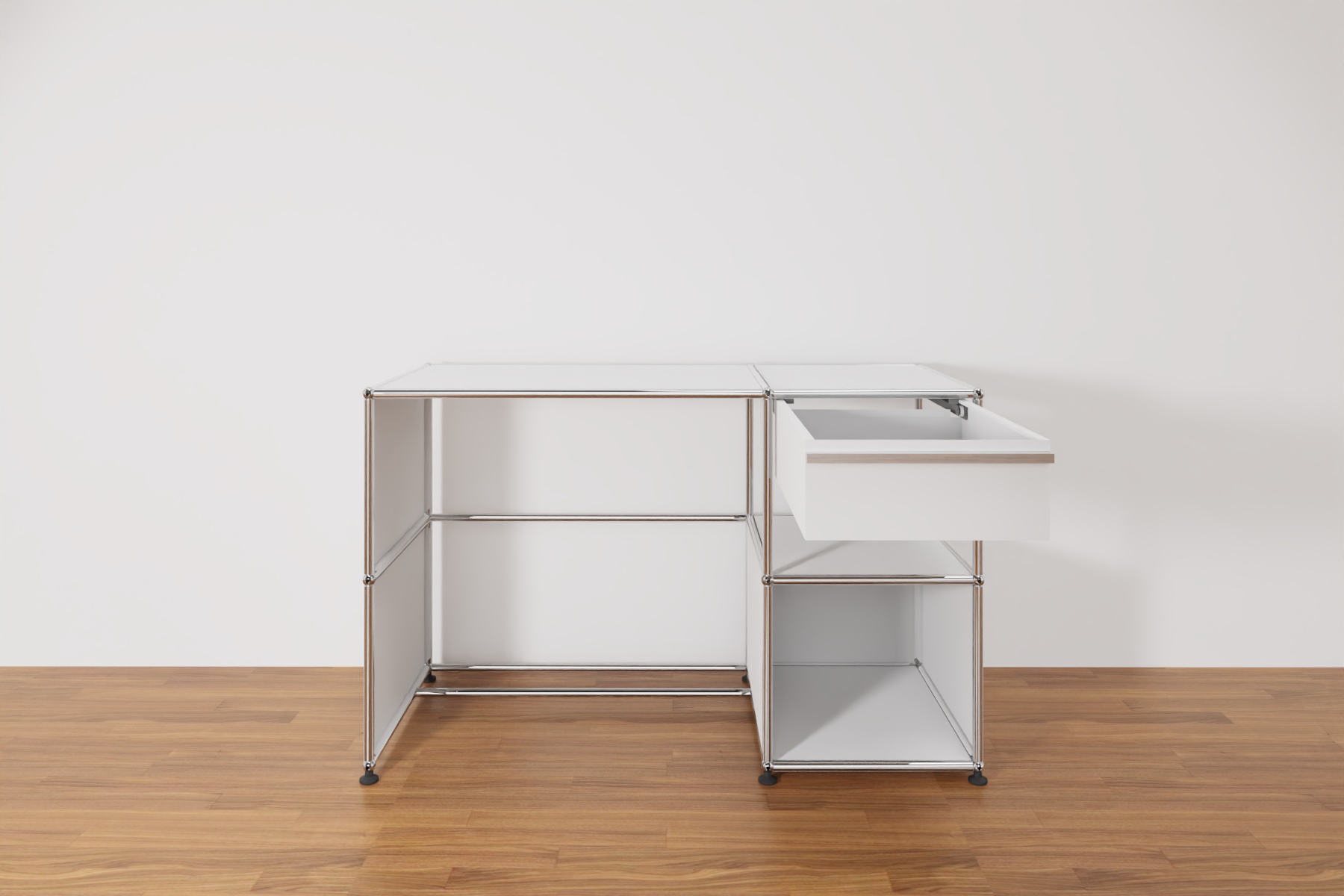 Original USM Haller Arbeitsplatz, reinweiss mit Schublade Ausstellungsstück Produktbild