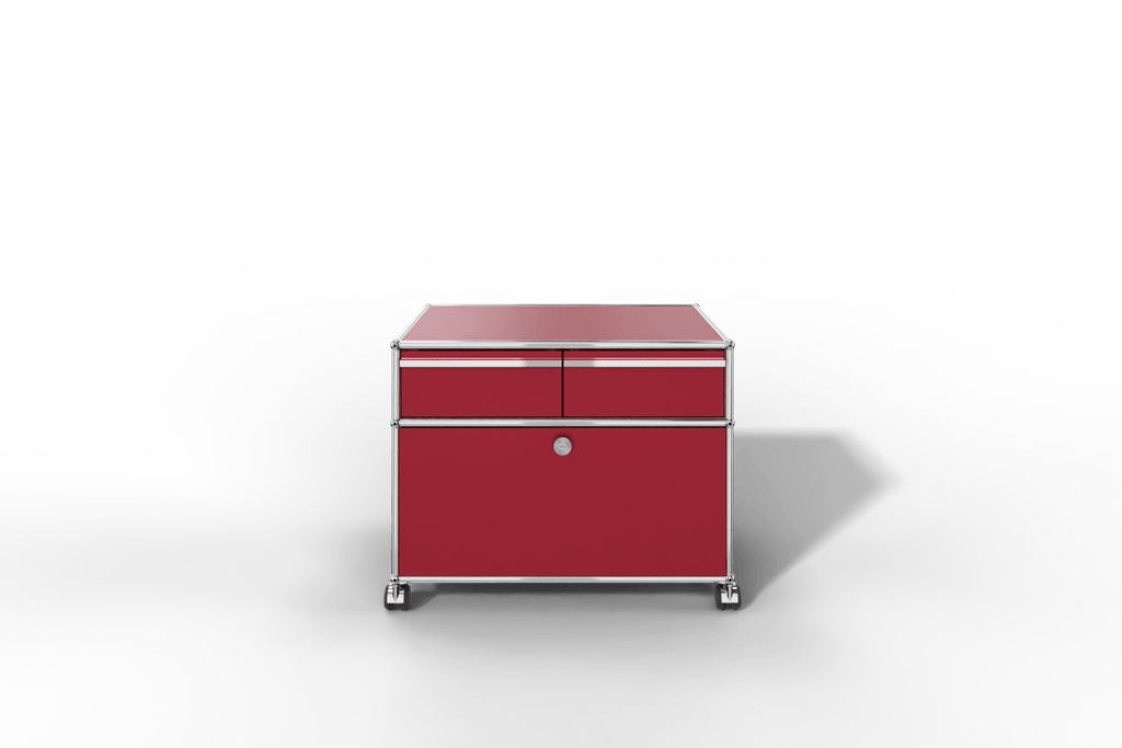 USM Haller Doppelrollcontainer mit zwei Schubladen und einer Klapptüre