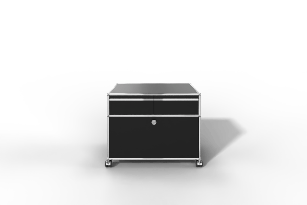 USM Haller Doppelrollcontainer mit zwei Schubladen und einer Klapptüre Produktbild