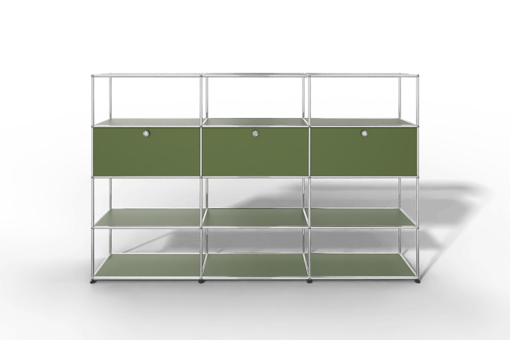 USM Haller Regal, mit 3 Klapptüren und 3 offene Reihen