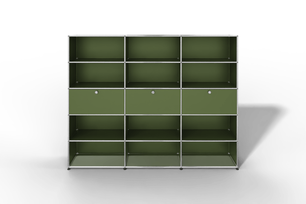 USM Haller Regalwand, 12 offene Fächer, 3 Klapptüren