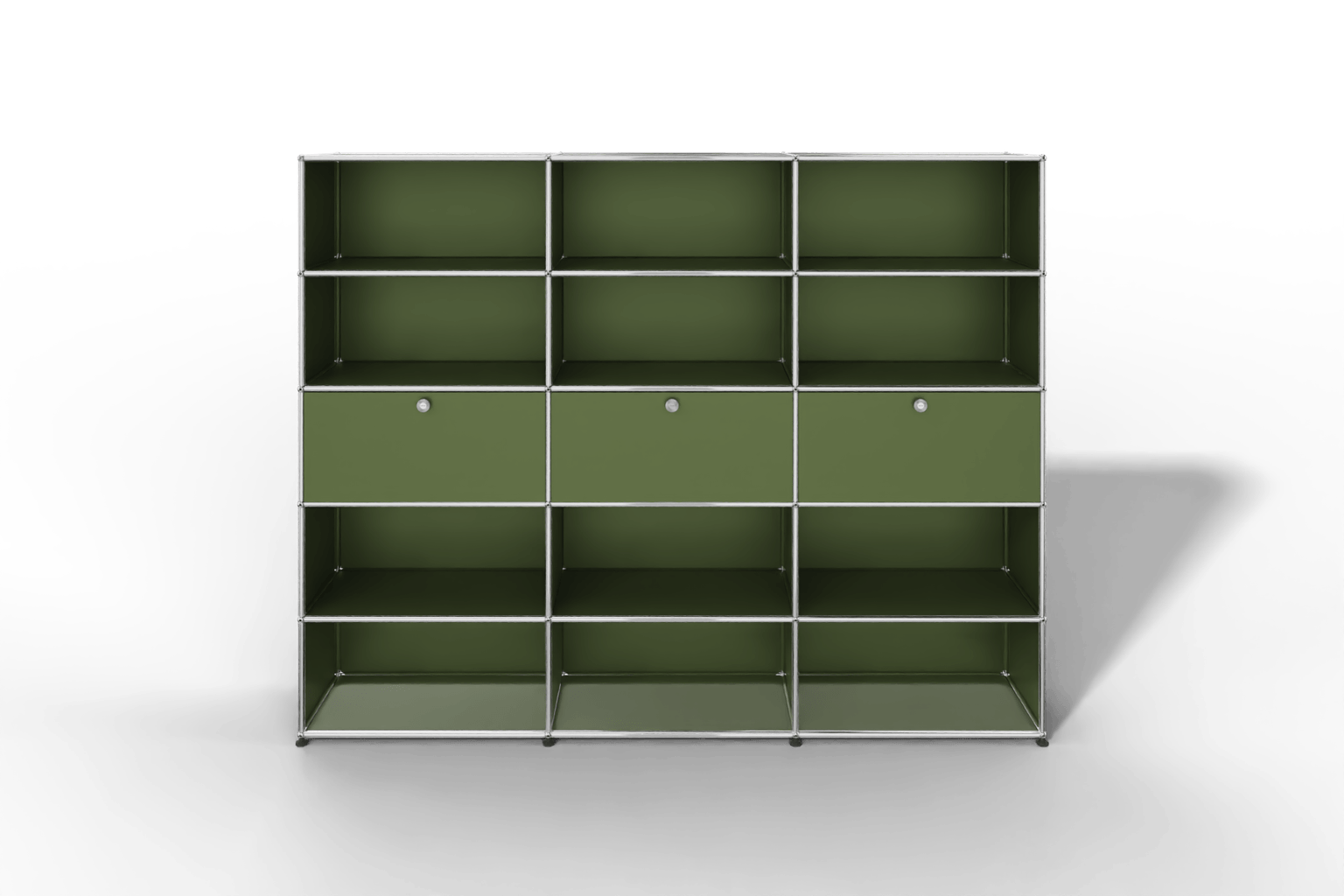 USM Haller Regalwand, 12 offene Fächer, 3 Klapptüren Produktbild