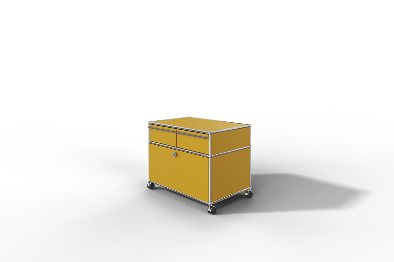 USM Haller Doppelrollcontainer mit zwei Schubladen und einer Klapptüre Produktbild