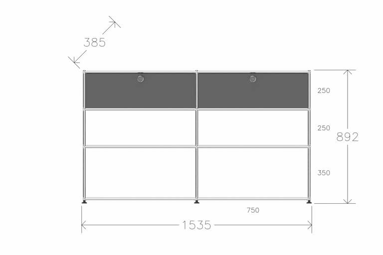 USM Haller Highboard mit 4 offenen Fächern und 2 niedrigen Klapptüren Produktbild