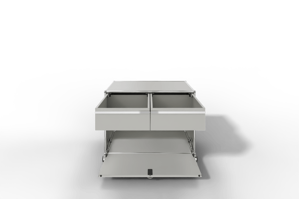 USM Haller Doppelrollcontainer mit zwei Schubladen und einer Klapptüre Produktbild