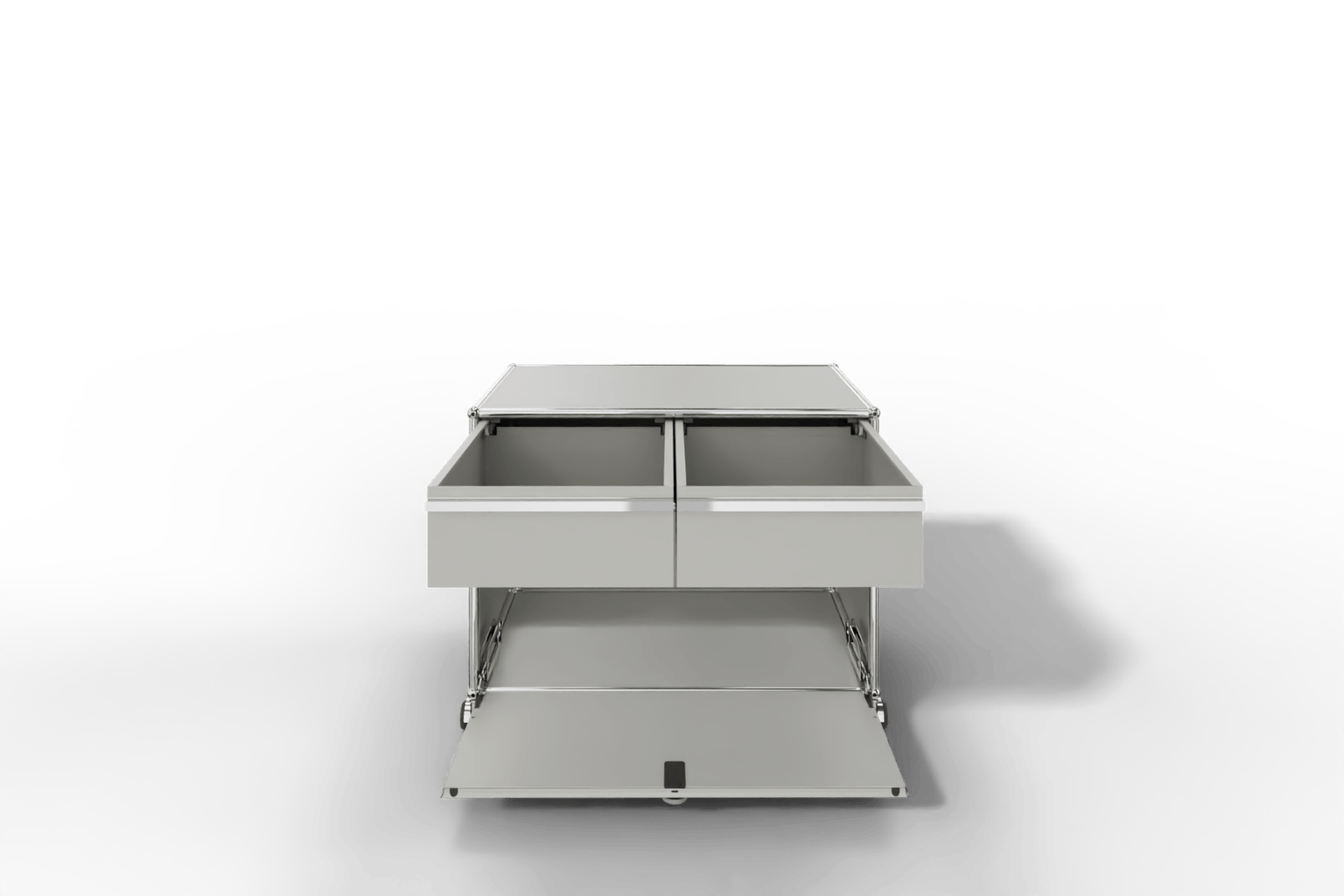 USM Haller Doppelrollcontainer mit zwei Schubladen und einer Klapptüre Produktbild