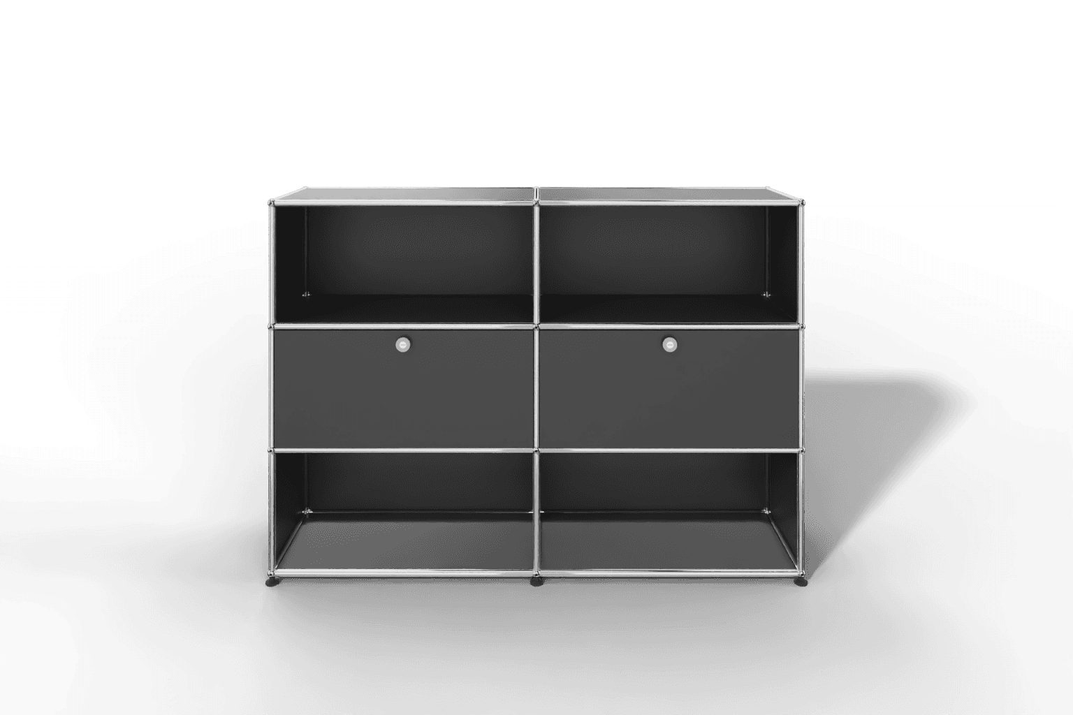 USM Haller Highboard mit 2 Klapptüren und 4 offenen Fächern in 14 Farben. Produktbild