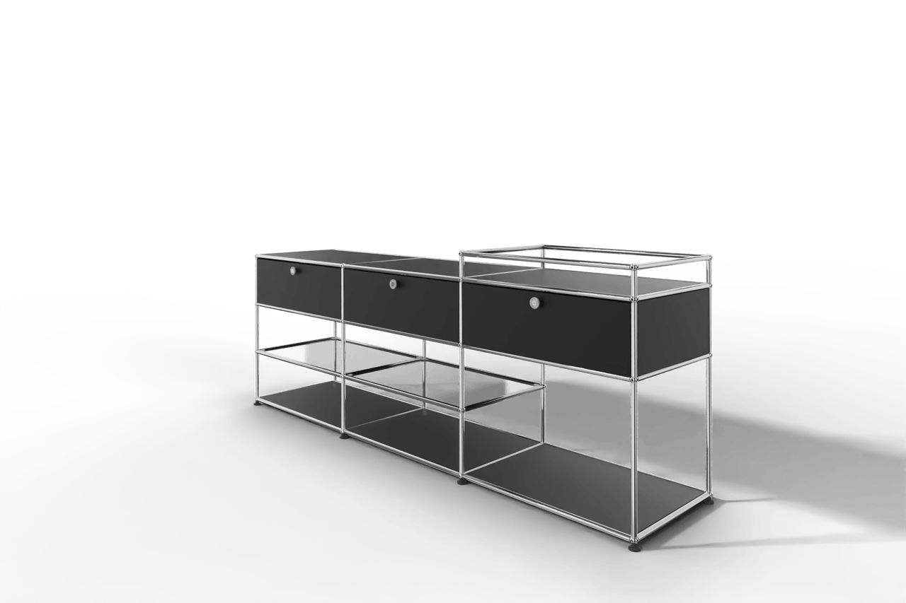 Sideboard mit 3 Klapptüren und offenen Fächern Produktbild