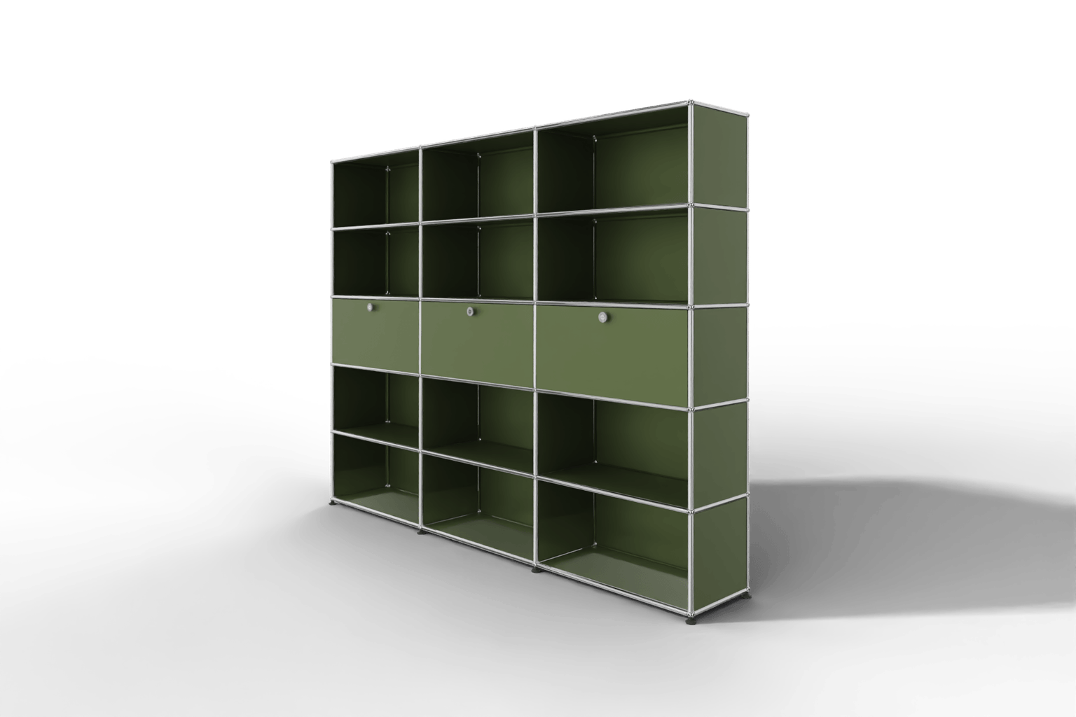 USM Haller Regalwand, 12 offene Fächer, 3 Klapptüren Produktbild