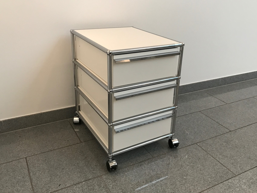 Original USM Haller Rollcontainer mit 3 Schubladen in Reinweiss Produktbild